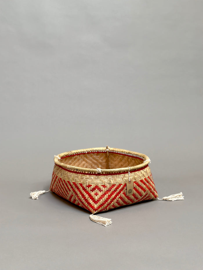 Xingu Low Basket Red Weaving by Mehinako